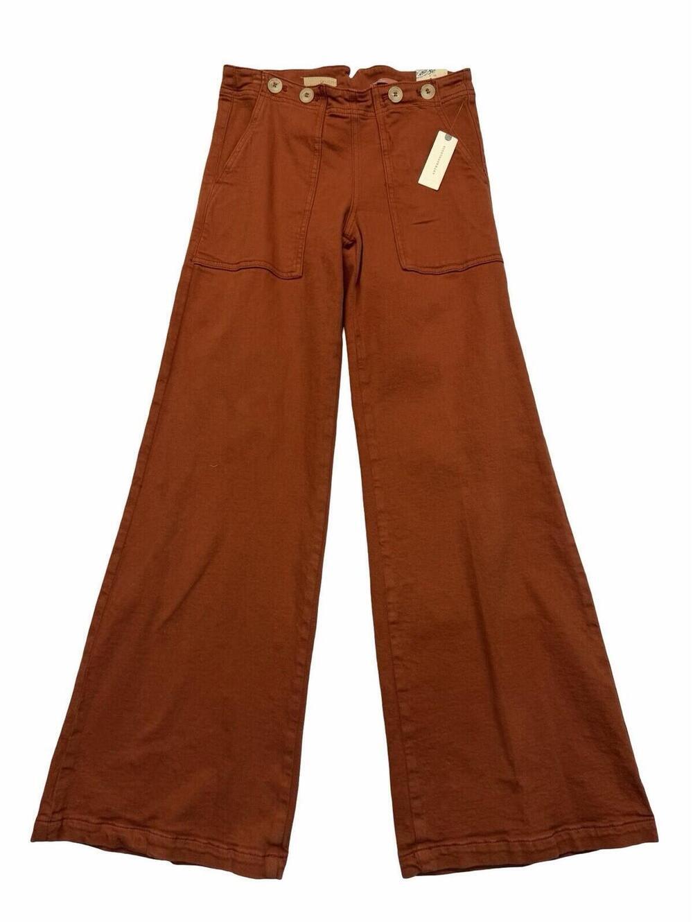 Anthropologie Pilcro The Kit High Rise Wide Leg Utility Trousers Orange Size 26